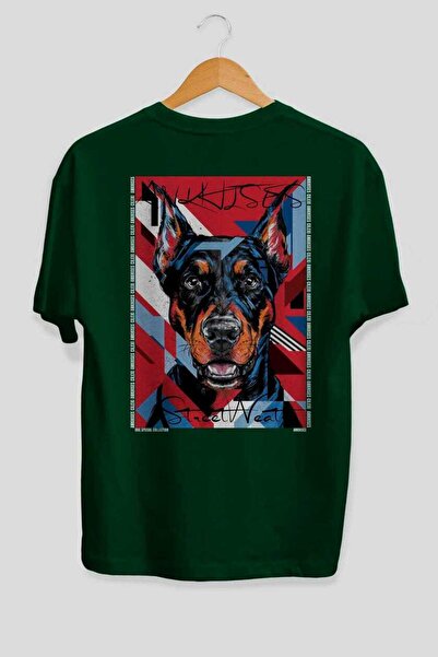 Ankhises For Dog Lovers 53 Back Dog Print Green Oversize T-Shirt 100% Cotton ...