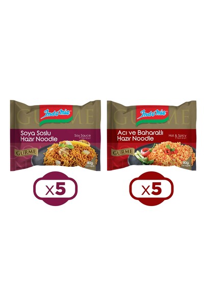 indome Indomie Noodle Gurme 80 gr Soya Soslu & Acı ve Baharatlı 10 lu Karma P...