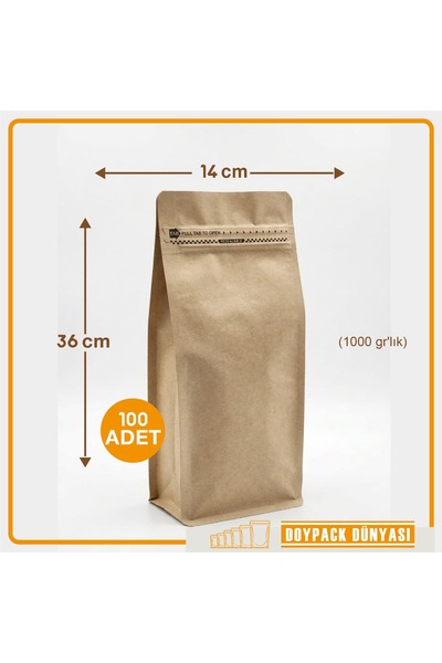 DOYPACK Kraft flat bottom 14×36cm (1kg 'lık )(100ADET)