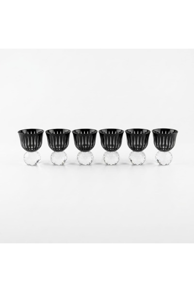 i love home glass Siyah Kristal Top Ayaklı Kahve Yanı Lokumluk 6’lı Set