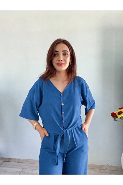 EGELİMODA Bürümcük Double Tie Detail Elastic Waist Pocketed Suit