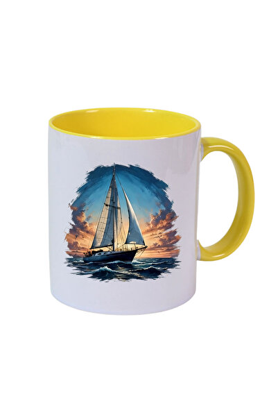 CERCİBAZAAR Special Design Porcelain Mug with Sea and Sailing Theme – 300 ml ...