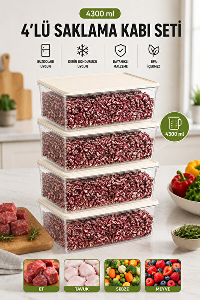 Funny Life Set of 4 4300 ml Refrigerator and Freezer Storage Containers, Food...