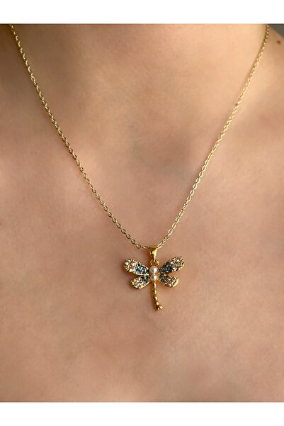 Nilly Jewelry Mavi Taş Detaylı Yusufçuk Gold Kolye