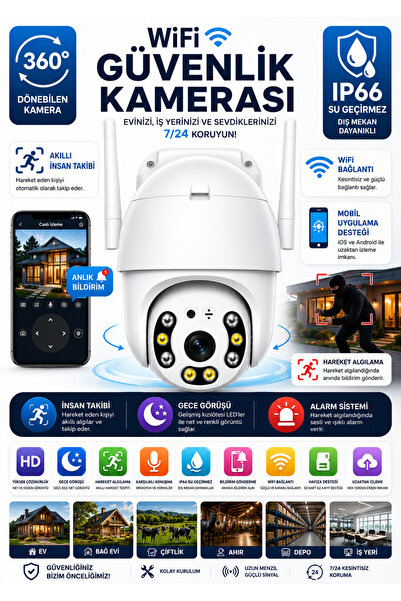 MEYTECH 88Aİ Tek Lens Akıllı Wifi Güvenlik Kamerası Hareket Algılama Bildirim...