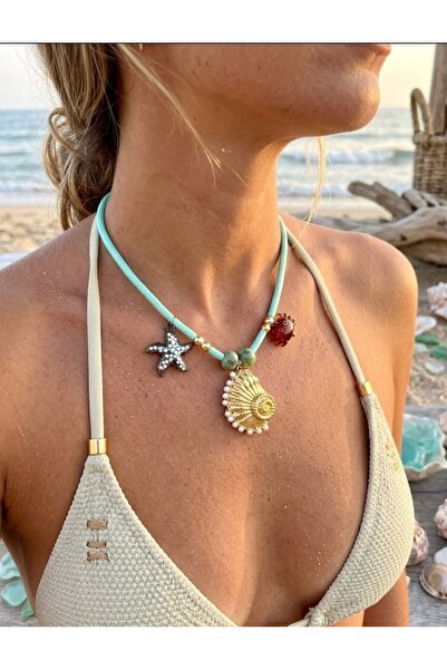 Vintage Takıhane Kadın Deniz Kabuğu Ve Yıldız Figürlü Boncuklu Choker Kolye Y...