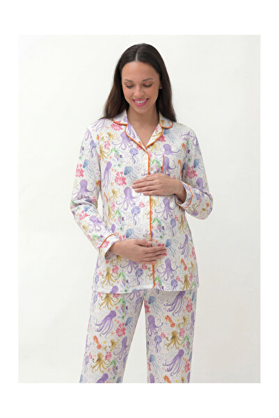 Hamile Lohusa Pijama Takımı | Sea Whimsy Desenli, Gizli Fermuarlı Emzirme Özellikli