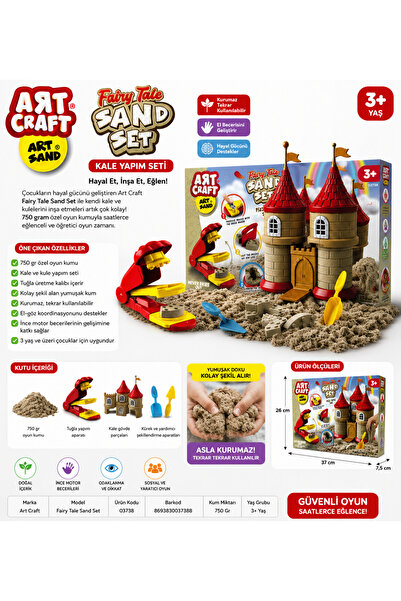 Art Craft Fairy Tale Sand Set 750 Gr Kinetik Oyun Kumu Kale Yapım Seti 3+ Yaş