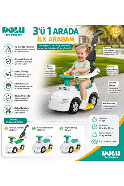 DoruCO Dolu 3'ü 1 Arada İlk Arabam Sürmeli Araba Ebeveyn Kontrollü Korumalı R...