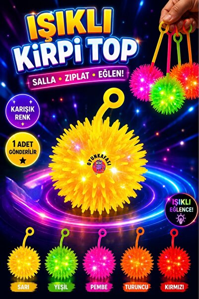OYUNKAFASI Işıklı Kirpi Top Karışık Renk 1 Adet LED Işıklı Dikenli Zıp Zıp To...