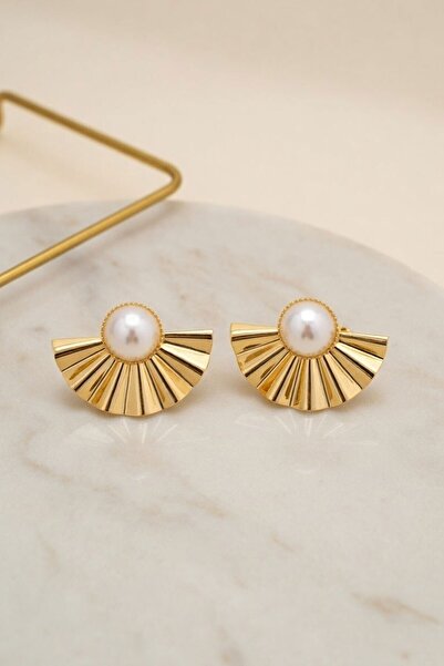 bacc Gold Fan Pearl Earrings