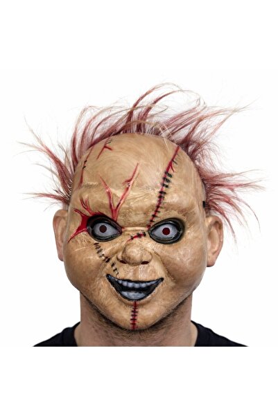 TİMİON Çaki Korku Doll Mask – Plastic Face Mask with Hair Please Read the Des...