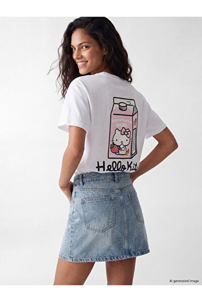 LC Waikiki White Hello Kitty Printed 100% Cotton Women's T-Shirt