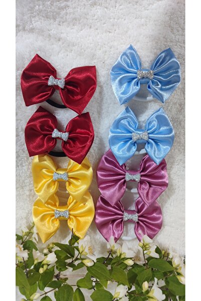 Çiğdem Tuhafiye Satin Bow Children's Hairpin with Double Clips