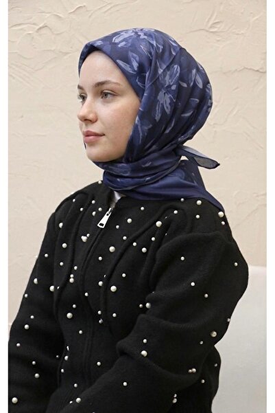YILDIZ SCARFS Lily Pattern Indian Cotton Scarf - Navy Blue