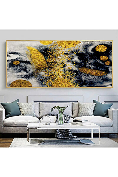 Afkar modern Golden Abstract Canvas Wall Art - Luxury Gold & Dark Blue Design