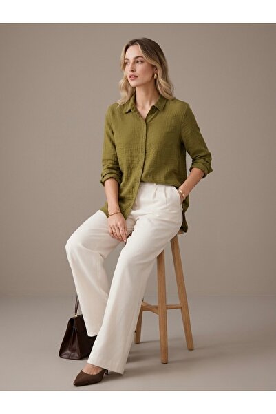 axy Women's Green Basic Casual Shirt