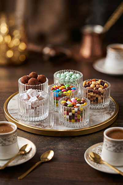 grandora Set of 6 Glass Turkish Delight Bowls 100 Ml, Transparent Crystal-Loo...