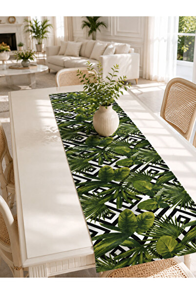 linea natura home Duck Kumaş Runner Yaprak Desenli – Bohem Tropikal Masa Örtü...