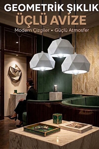 Oxyteez Salon Plastik Geometrik Sarkıt Avize Tekli İkili Üçlü Beyaz Siyah Led...