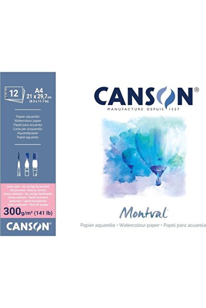 Canson مونتفال بلوك ألوان مائية 300 جرام هوت بريس A4 12 قطعة