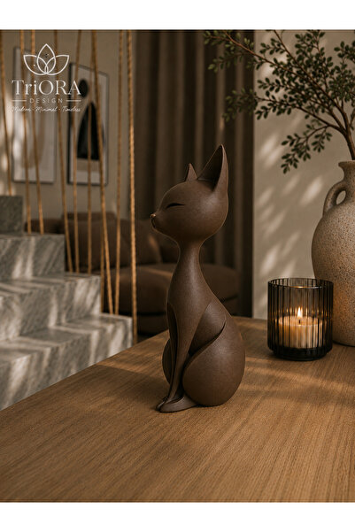 triora Miyav Minimalist Kedi Biblosu – Dekoratif Kedi Heykeli | 3D Baskı Mode...