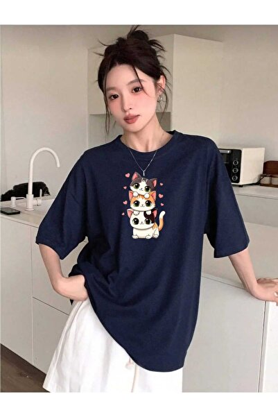 tkn your style Women's Cute and Adorable Cats Print Design Tshirt