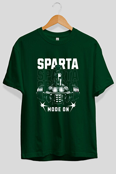 Ankhises Tricou verde cu imprimeu frontal Sparta Gym Oversize, 100% bumbac, î...
