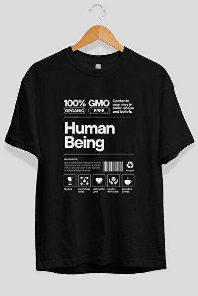 Ankhises Μπλουζάκι Human Being Oversize με στάμπα μπροστά, μαύρο, 100% βαμβάκ...