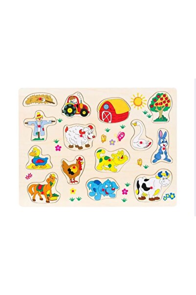 OEM Puzzle din lemn cu incrustații Animale de fermă (14 piese) - 40 x 30 cm