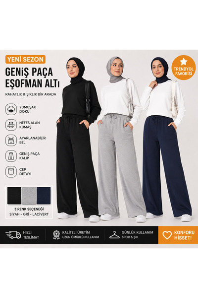 BERYY MODA 3 (Τεμάχια) Γυναικεία Μαύρα Γκρι Ναυτικά Μπλε Φαρδιά Παντελόνια Φό...
