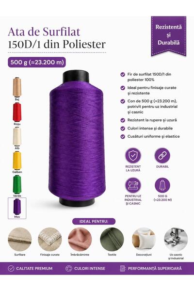 Saturn Ață de Surfilat 150D/1 Poliester 500 g (~23.200 m) – Fir Rezistent pen...