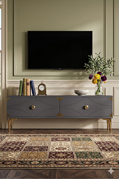 YUMEDİ DESİGN TSA1297AG - ELİFA TV STAND , TV SEHPASI 120CM ANTRASİT-GOLD