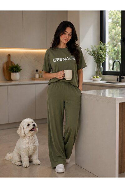 1way T-Shirt Pajamas with Elastic Wide-Leg Pants Home Set Fashionable and Com...