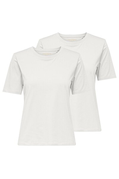 ONLY Damen T-Shirts, 2er Pack - ONLHAPPY O-NECK TEE, Rundhals, Baumwolle, ein...