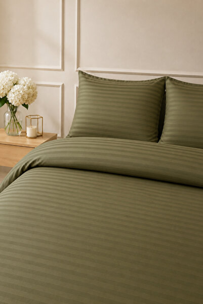 Anılsan Elif Satin Striped Double Buttoned Set Duvet Cover Quilt Cover 100% C...