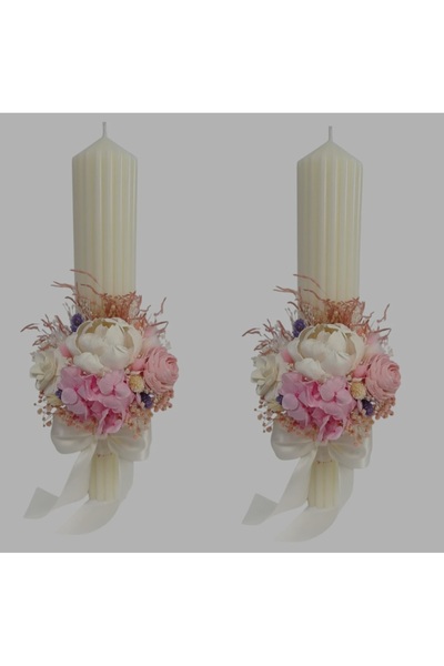 Arka9 Set 2 lumanari nunta/cununie decorate cu flori ming, hortensie criogena...