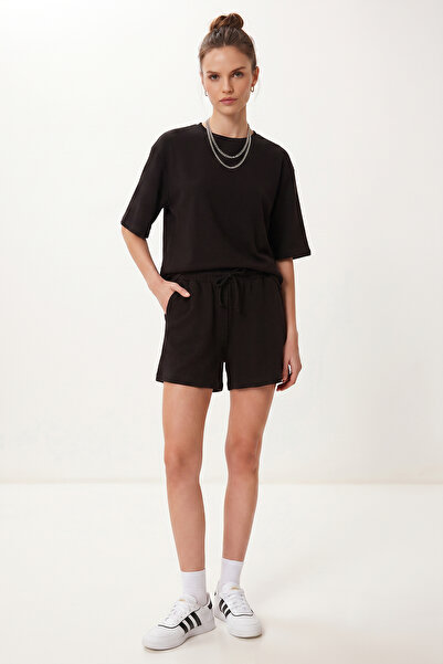 Lovelyİstanbul Modal Oversize T-Shirt Shorts Set Lub0379 Black