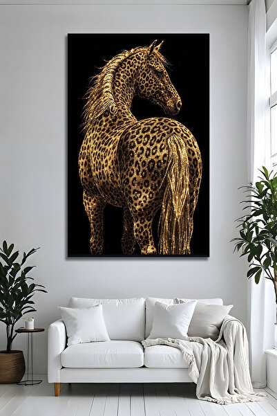 Parıltı Yayınları Gold At Leopar Desenli Işıltılı Modern Lüks Cam Tablo