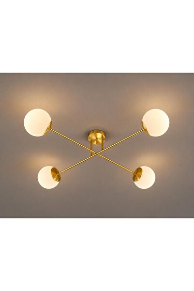 X-light Lustra auriu mat cu 4 abajoare albe din sticla
