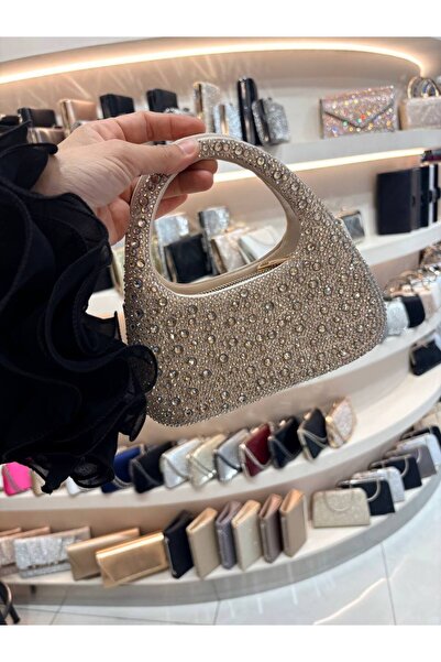 H&D COLLECTİON حقيبة فستان سهرة نسائية من الساتان بتفاصيل حجرية، ارتفاع 19 سم...