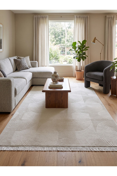 Relief Carpet Anti-Slip Bottom Stain Resistant Machine Washable Fringed Cream Carpet Runner Living Room Living Room