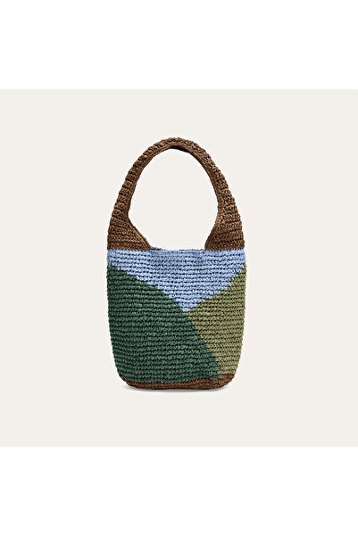 Mudo Women's Green Color Block Wicker Handbag