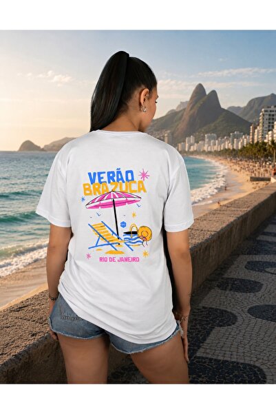 Krays Women's White Rio De Janeiro Back Print Tshirt Knitted Cotton Oversize ...