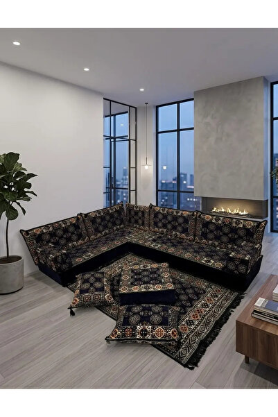 BAKIRÖZÜ HOME Şark Köşesi Takımı Lacivert Buhara Modeli 13 Parça (20 CM MİNDE...
