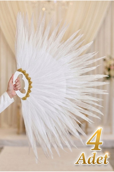 ZEYMERADE Beyaz Saçaklı Dans Yelpazesi, 4 Adet Büyük Boy 120x80cm, Kına Geces...