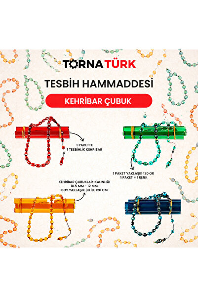 Torna Türk Tesbih Hammaddesi Kehribar Sıkma Çubuk Çoklu Renk