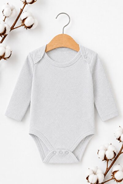 Pure Boutique Ανοιχτό γκρι βρεφικό κορμάκι από βαμβάκι με μακριά μανίκια, uni...