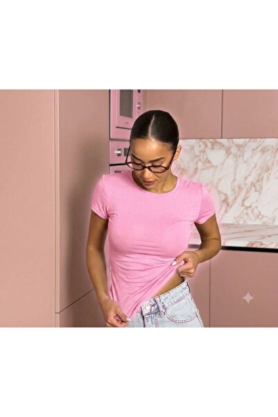 MAESTRO WOMAN Women's Pink Crew Neck Stretchy T-Shirt