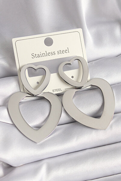 OGHAMAY 316L Steel Silver Color Heart Model Women's Earrings
